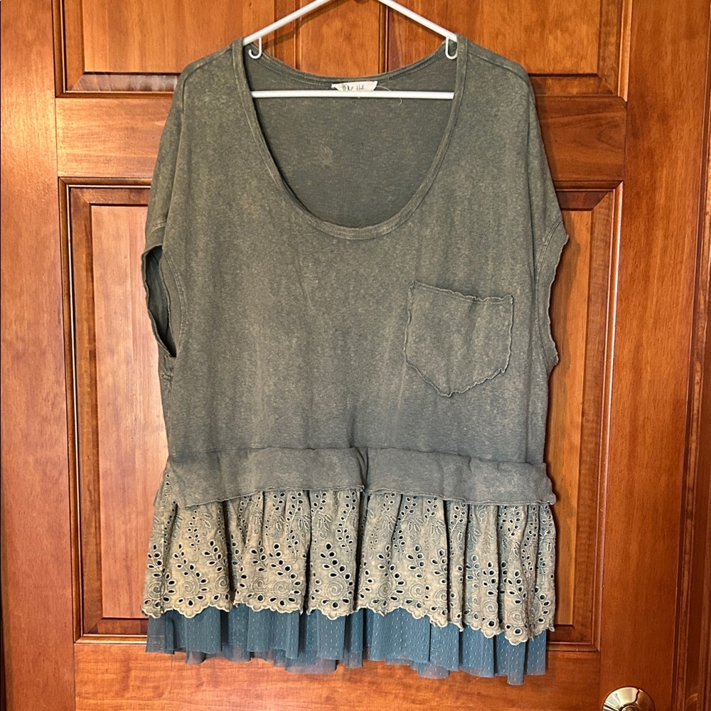Oli & Hali Olive Tunic with Lace Hem